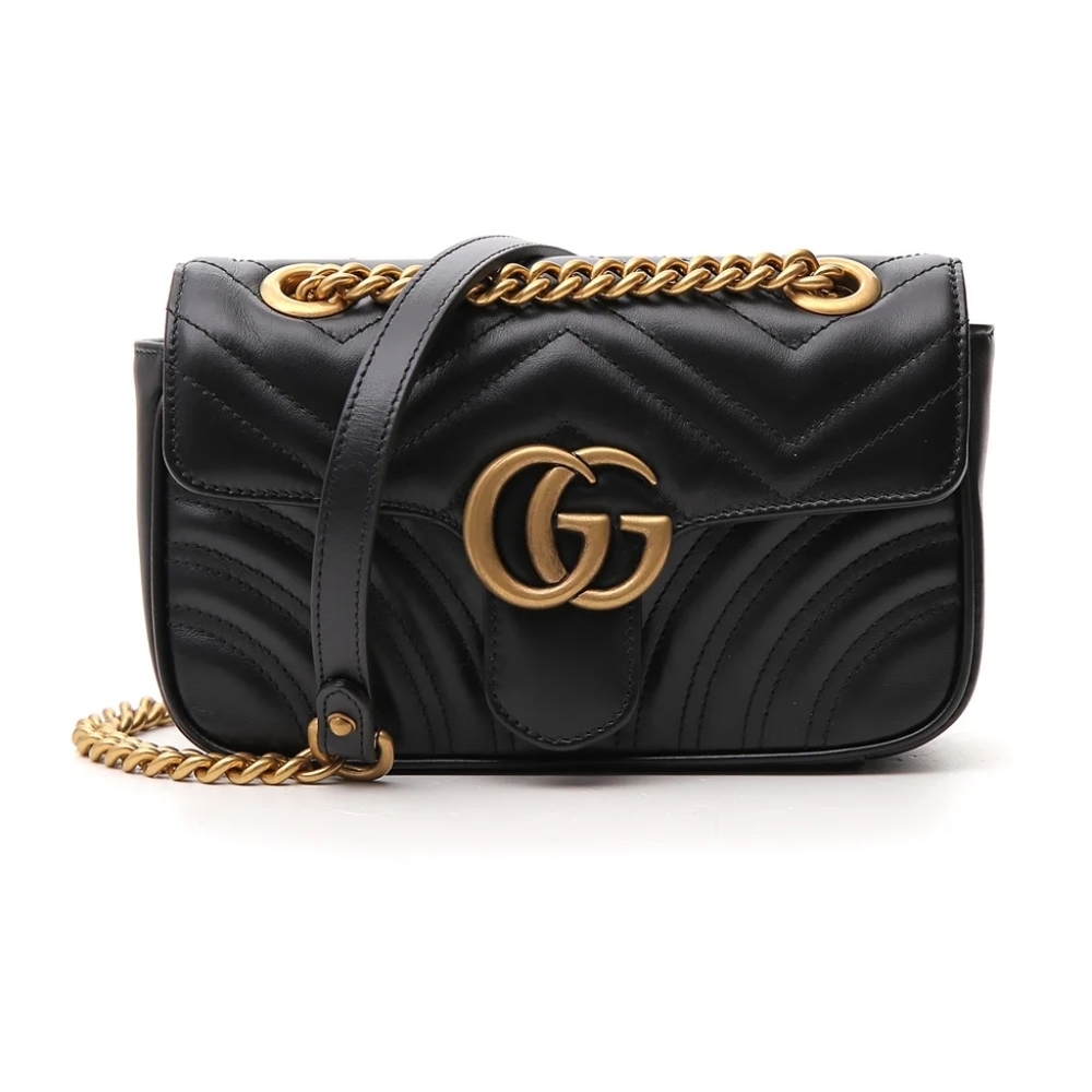 Gucci GG Marmont Gold Hardware Shoulder Bag Mini Black Leather